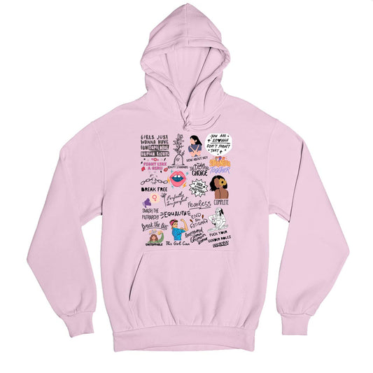 printed feminism doodle hoodie hooded sweatshirt winterwear printed graphic stylish buy online india the banyan tee tbt men women girls boys unisex baby pink
