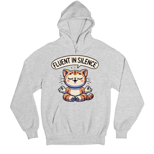printed fluent in silence hoodie hooded sweatshirt winterwear printed graphic stylish buy online india the banyan tee tbt men women girls boys unisex gray