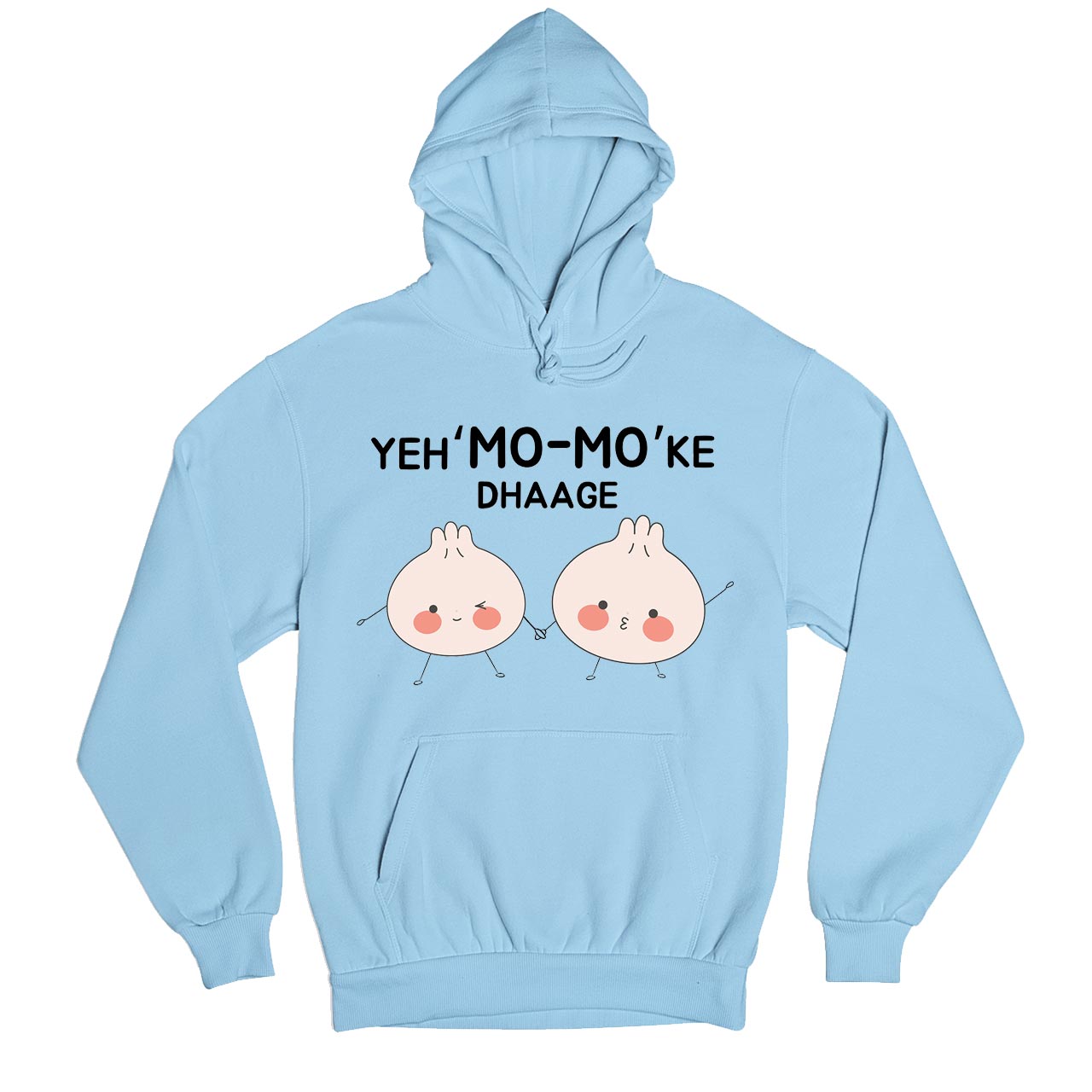 printed mo mo ke dhaage hoodie hooded sweatshirt winterwear printed graphic stylish buy online india the banyan tee tbt men women girls boys unisex baby blue