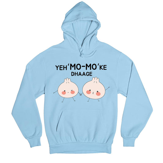 printed mo mo ke dhaage hoodie hooded sweatshirt winterwear printed graphic stylish buy online india the banyan tee tbt men women girls boys unisex baby blue