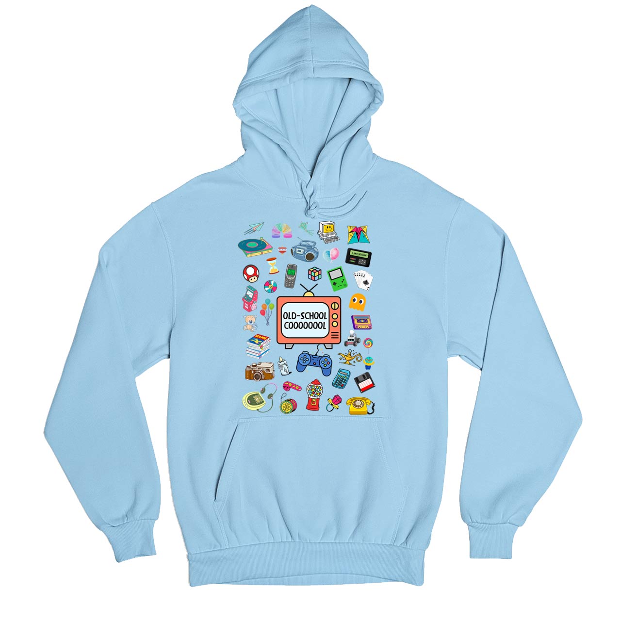 Printed Hoodie Old School Cool S (Chest 40 IN) Baby Blue - Main Image