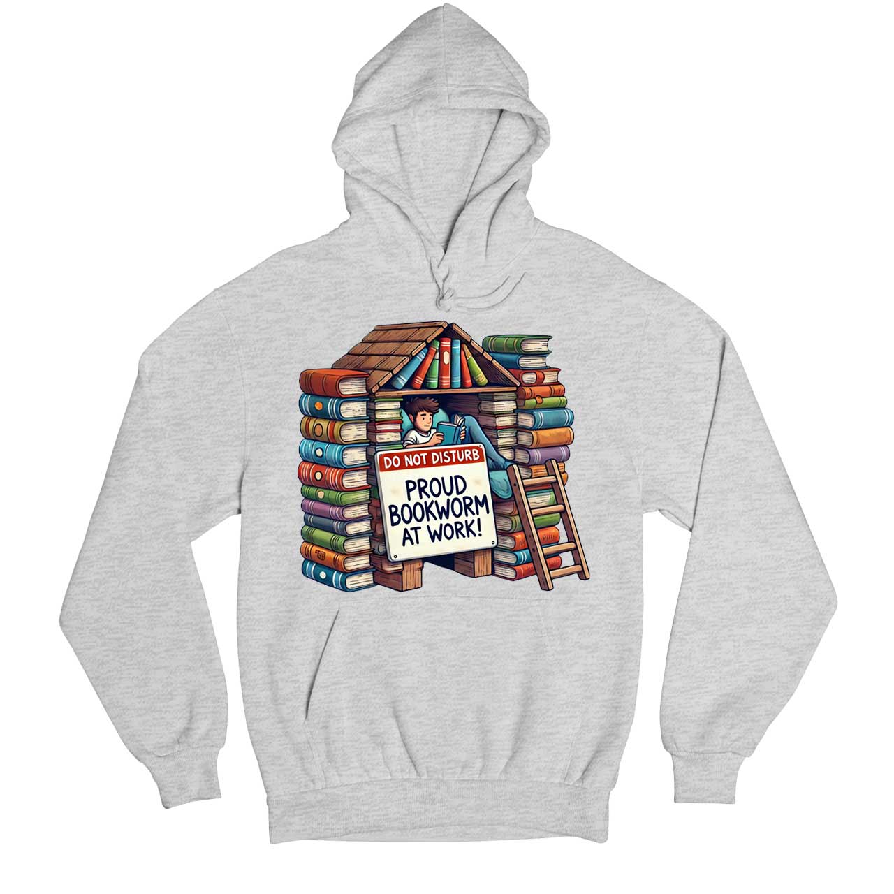 printed bookworm at work hoodie hooded sweatshirt winterwear printed graphic stylish buy online india the banyan tee tbt men women girls boys unisex gray