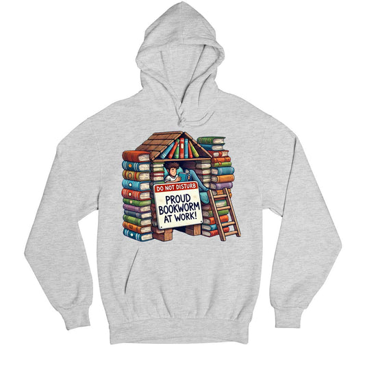 printed bookworm at work hoodie hooded sweatshirt winterwear printed graphic stylish buy online india the banyan tee tbt men women girls boys unisex gray