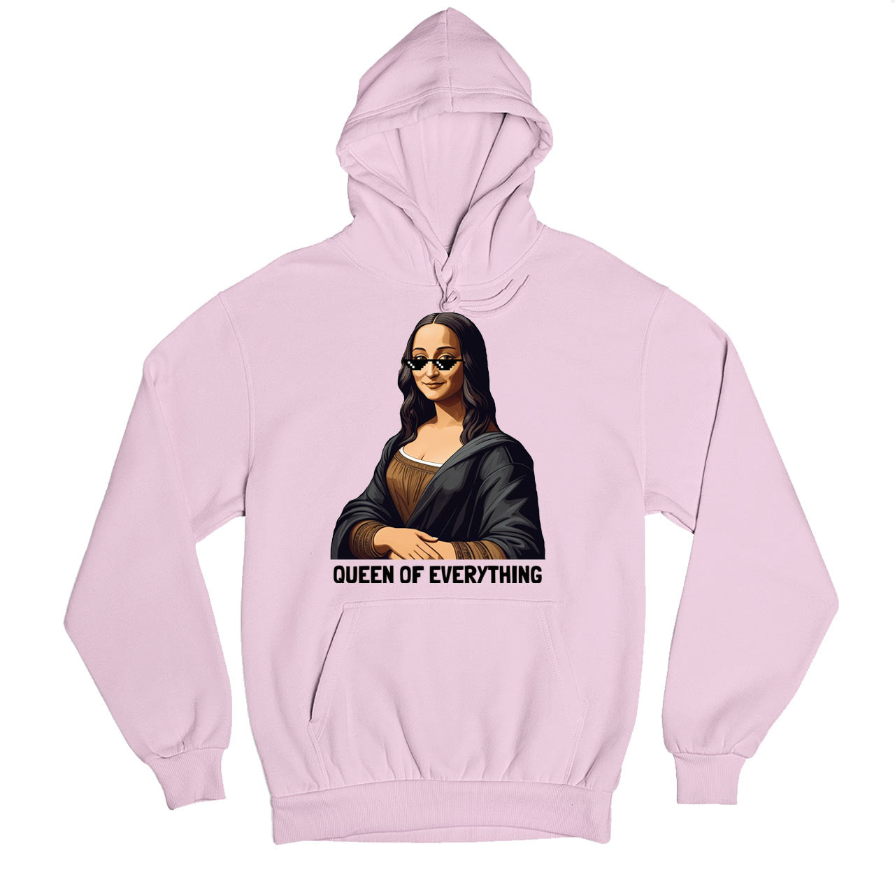 printed queen of everything hoodie hooded sweatshirt winterwear printed graphic stylish buy online india the banyan tee tbt men women girls boys unisex baby pink