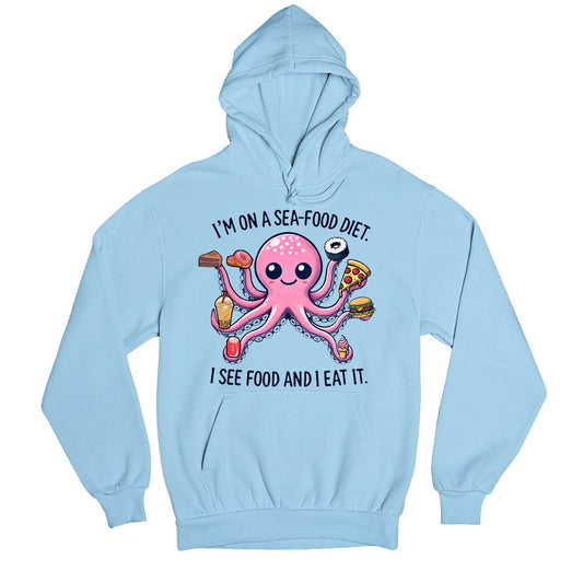 printed see food diet hoodie hooded sweatshirt winterwear printed graphic stylish buy online india the banyan tee tbt men women girls boys unisex baby blue