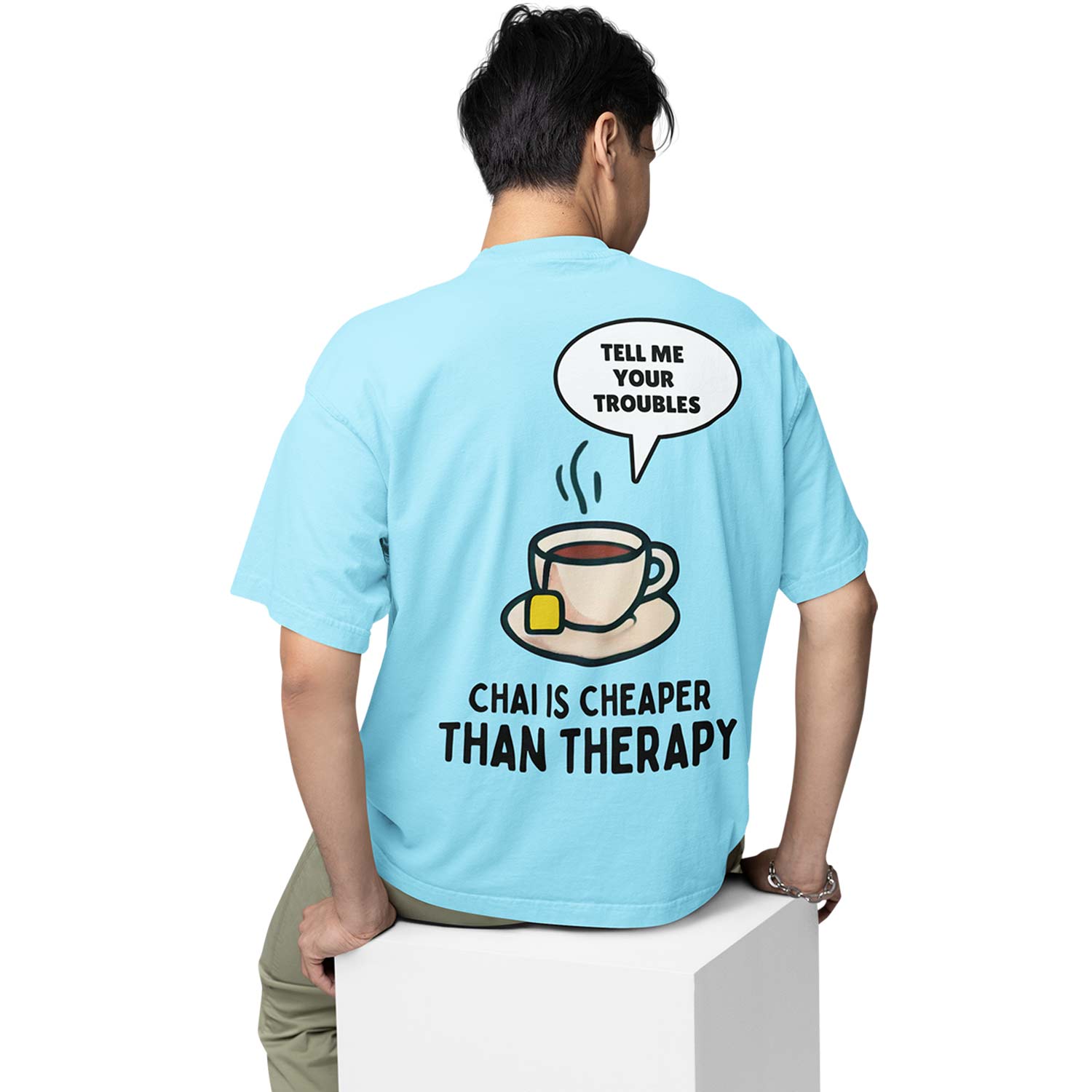 graphic printed oversized t shirt - chai is cheaper than therapy baby blue buy online india the banyan tee tbt men women girls boys unisex 