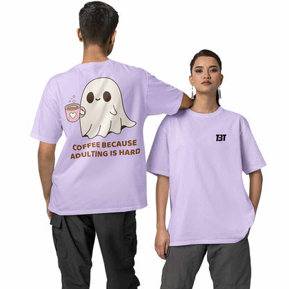graphic printed oversized t shirt - coffee because adulting is hard lavender buy online india the banyan tee tbt men women girls boys unisex 