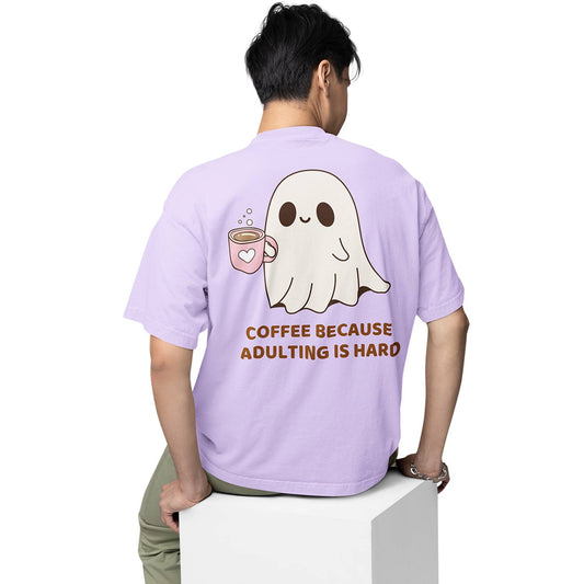 graphic printed oversized t shirt - coffee because adulting is hard lavender buy online india the banyan tee tbt men women girls boys unisex 