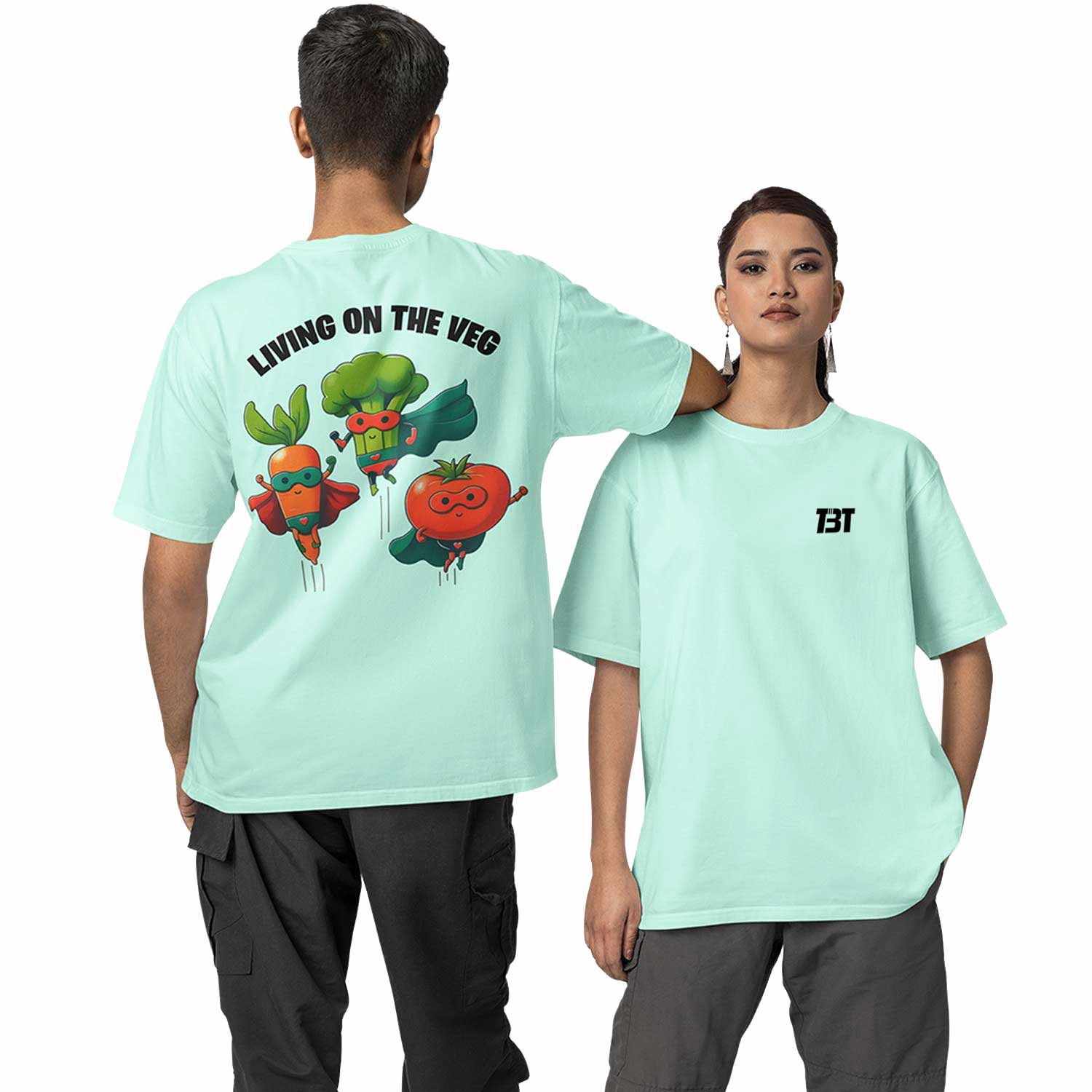 graphic printed oversized t shirt -  living on the veg mint green buy online india the banyan tee tbt men women girls boys unisex 