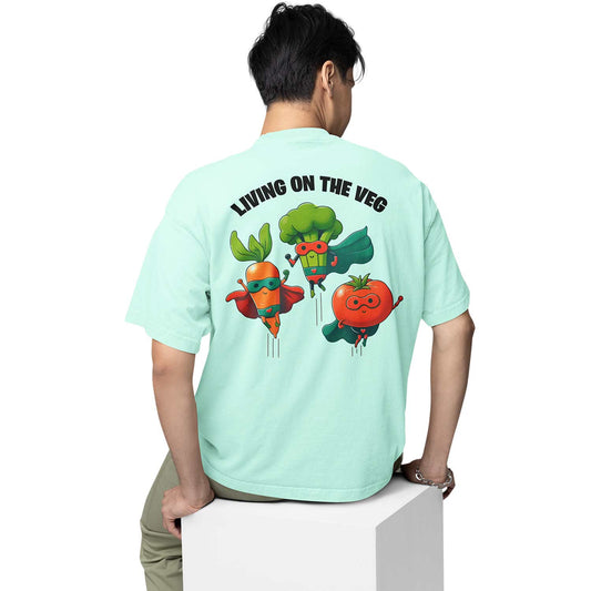 graphic printed oversized t shirt -  living on the veg mint green buy online india the banyan tee tbt men women girls boys unisex 