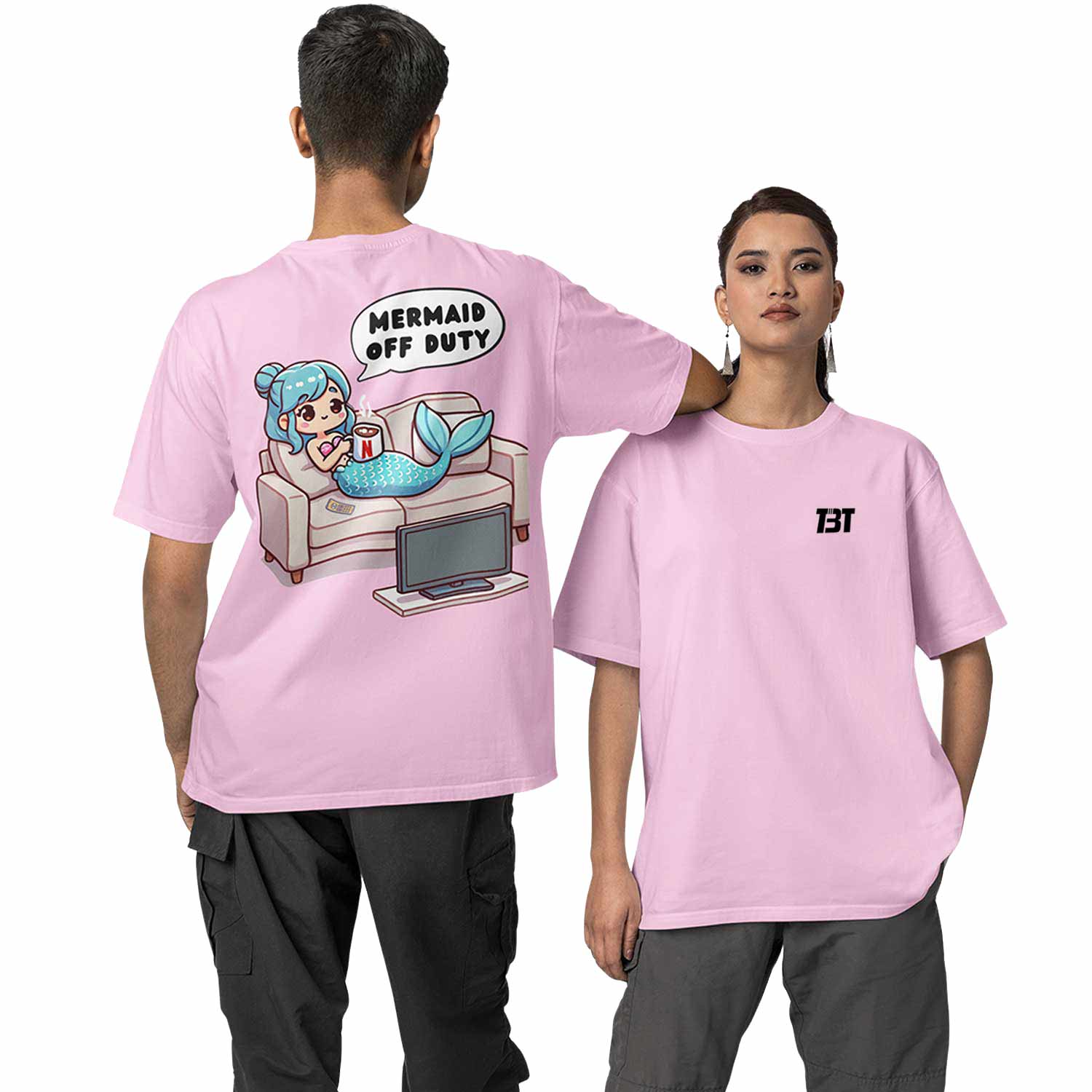 graphic printed oversized t shirt - mermaid off duty baby pink buy online india the banyan tee tbt men women girls boys unisex 