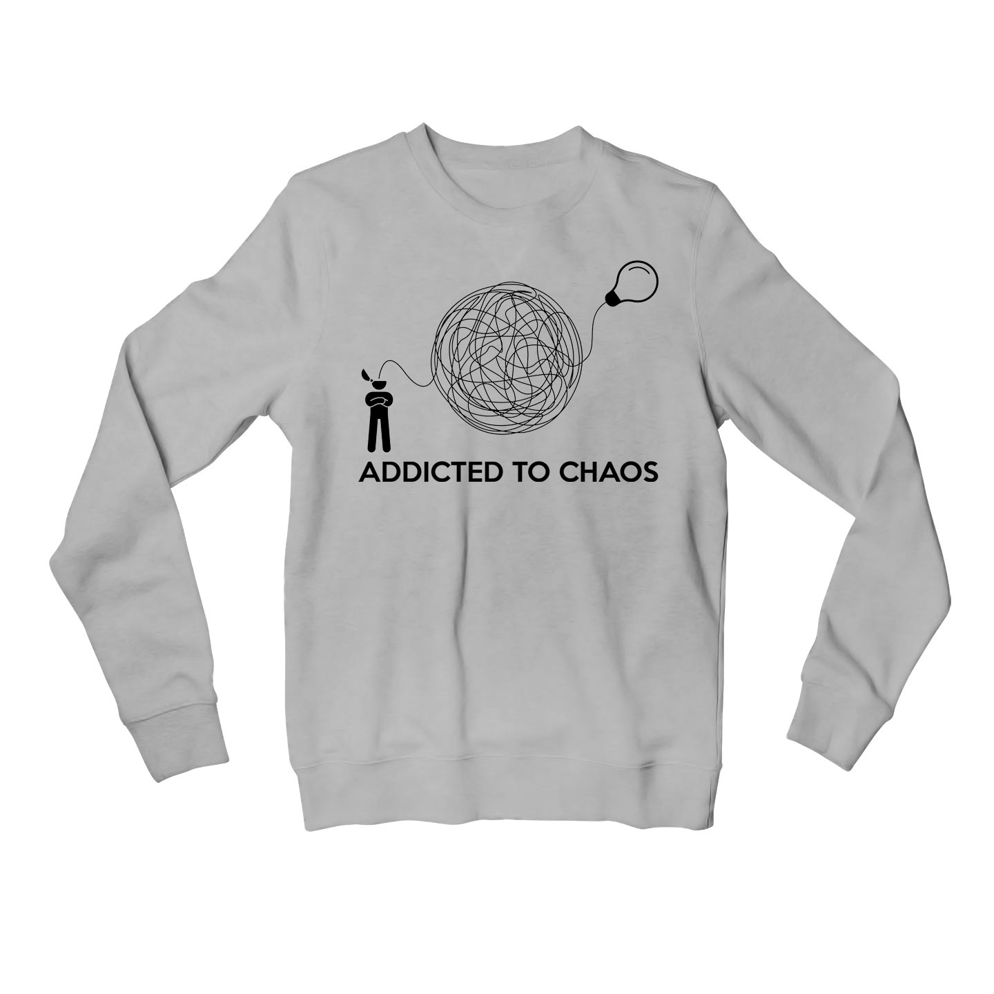 printed addicted to chaos sweatshirt upper winterwear printed graphic stylish buy online india the banyan tee tbt men women girls boys unisex gray