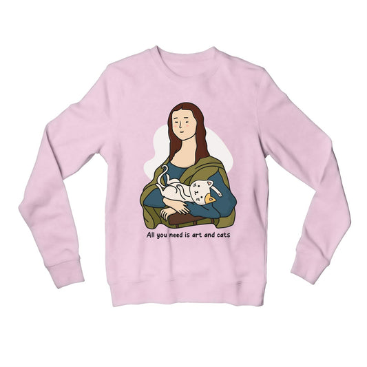 printed art and cats sweatshirt upper winterwear printed graphic stylish buy online india the banyan tee tbt men women girls boys unisex baby pink