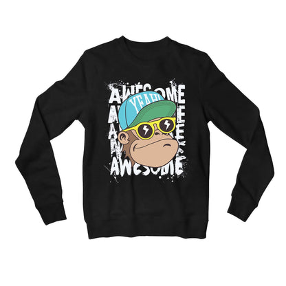 printed awesome chimp sweatshirt upper winterwear printed graphic stylish buy online india the banyan tee tbt men women girls boys unisex black