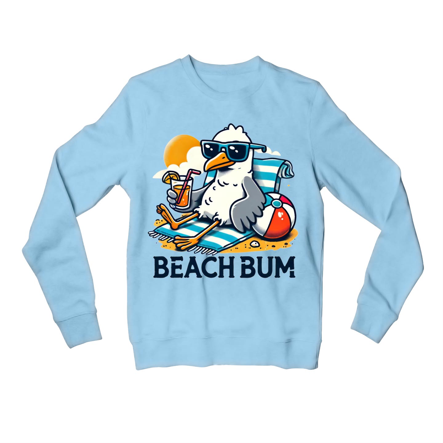 printed beach bum sweatshirt upper winterwear printed graphic stylish buy online india the banyan tee tbt men women girls boys unisex baby blue