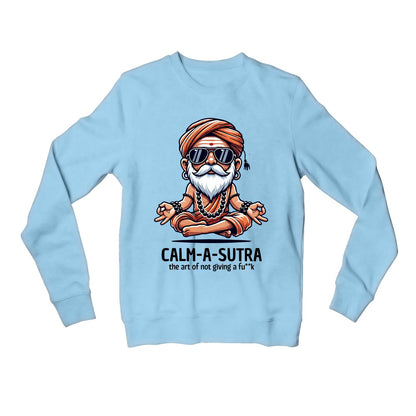 printed calm a sutra sweatshirt upper winterwear printed graphic stylish buy online india the banyan tee tbt men women girls boys unisex baby blue