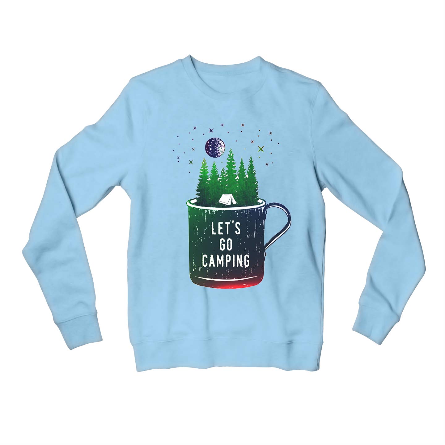 printed let's go camping sweatshirt upper winterwear printed graphic stylish buy online india the banyan tee tbt men women girls boys unisex baby blue