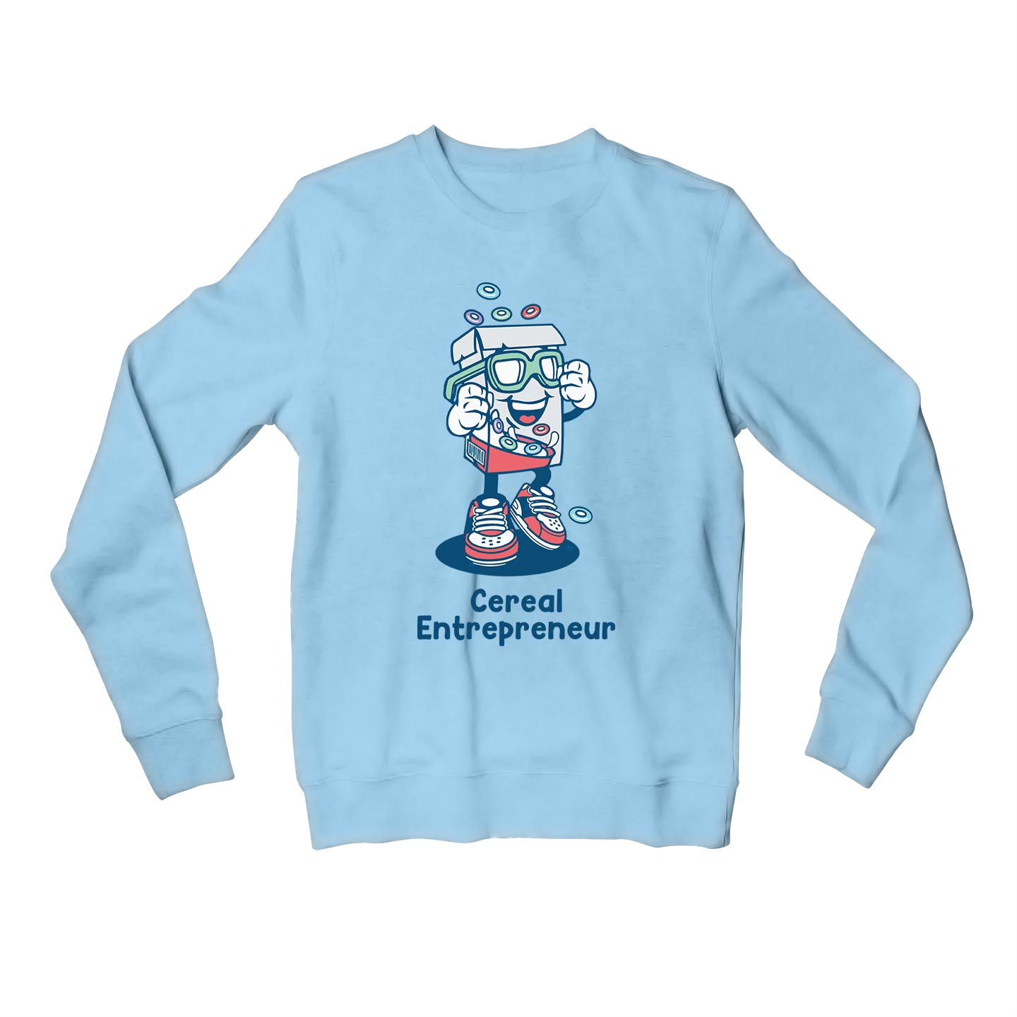 printed cereal entrepreneur sweatshirt upper winterwear printed graphic stylish buy online india the banyan tee tbt men women girls boys unisex baby blue