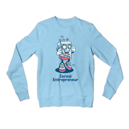 printed cereal entrepreneur sweatshirt upper winterwear printed graphic stylish buy online india the banyan tee tbt men women girls boys unisex baby blue