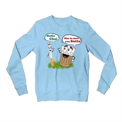printed chai sutta sweatshirt upper winterwear printed graphic stylish buy online india the banyan tee tbt men women girls boys unisex baby blue