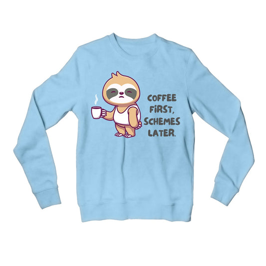 printed coffee first sweatshirt upper winterwear printed graphic stylish buy online india the banyan tee tbt men women girls boys unisex baby blue