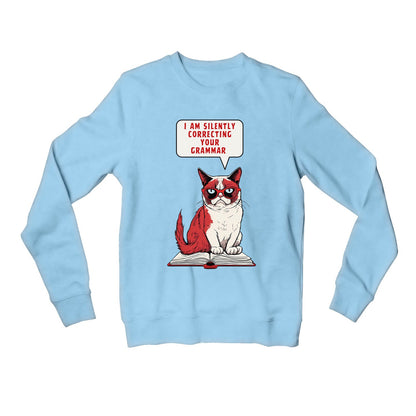 printed silently correcting your grammar sweatshirt upper winterwear printed graphic stylish buy online india the banyan tee tbt men women girls boys unisex baby blue