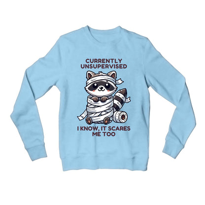 printed currently unsupervised sweatshirt upper winterwear printed graphic stylish buy online india the banyan tee tbt men women girls boys unisex baby blue