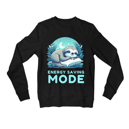 printed energy saving mode sweatshirt upper winterwear printed graphic stylish buy online india the banyan tee tbt men women girls boys unisex black