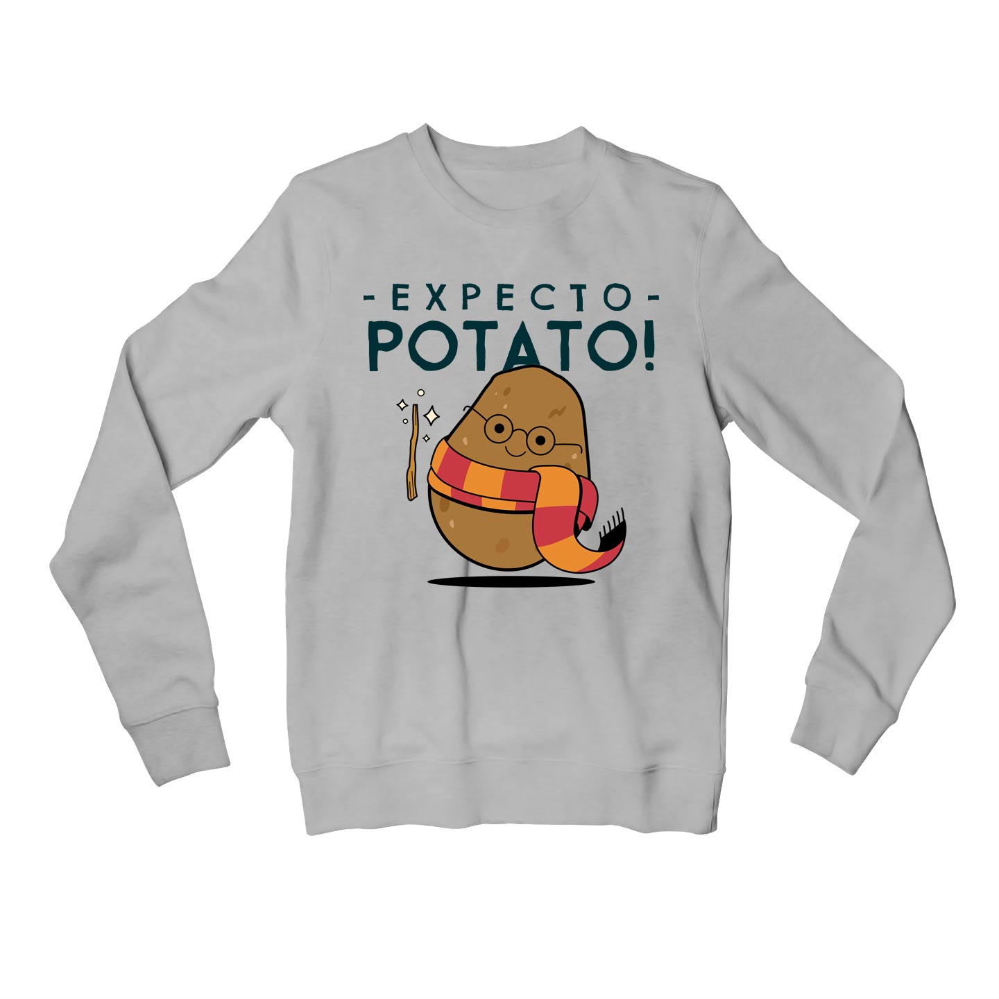 printed expecto potato sweatshirt upper winterwear printed graphic stylish buy online india the banyan tee tbt men women girls boys unisex gray