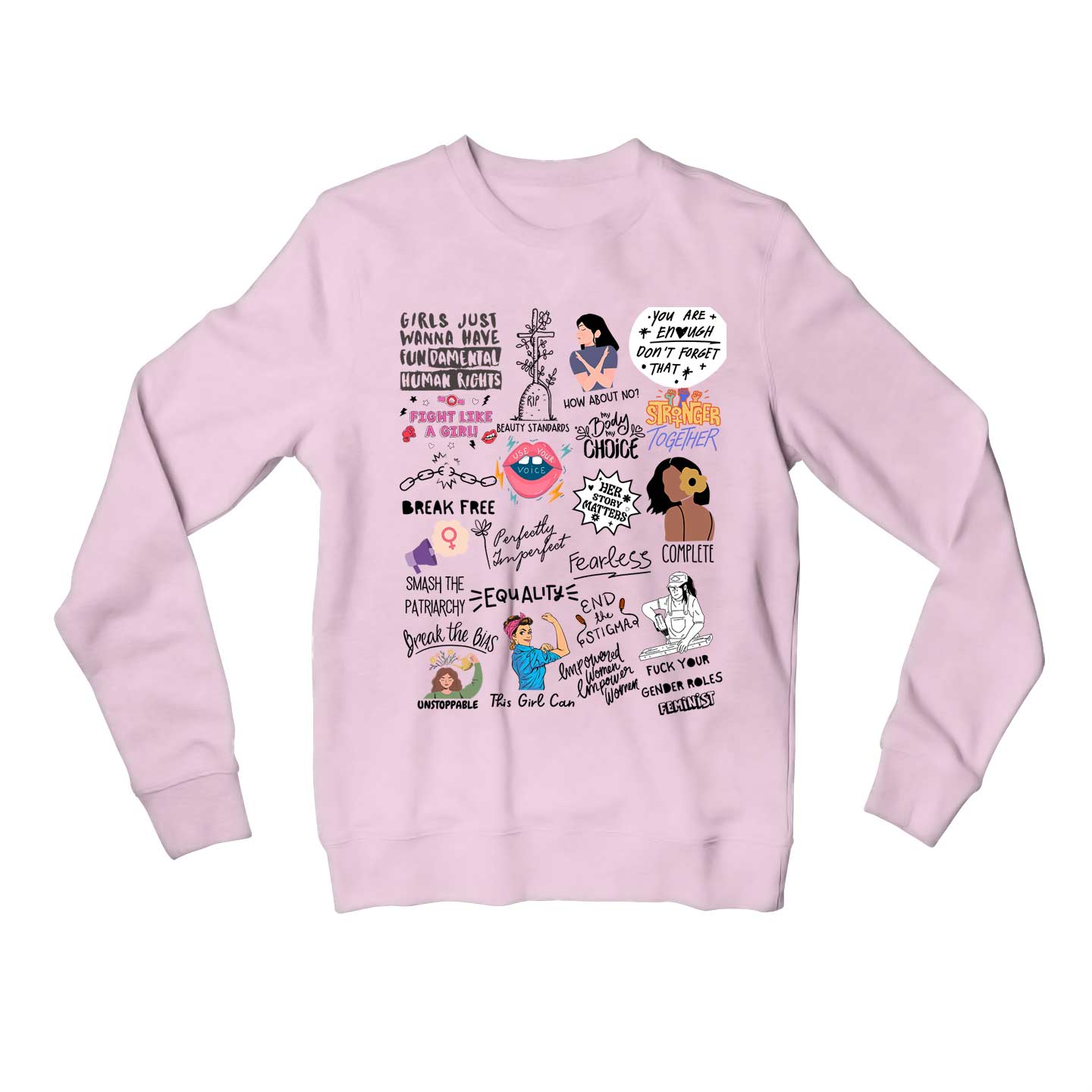 printed feminism doodle sweatshirt upper winterwear printed graphic stylish buy online india the banyan tee tbt men women girls boys unisex baby pink