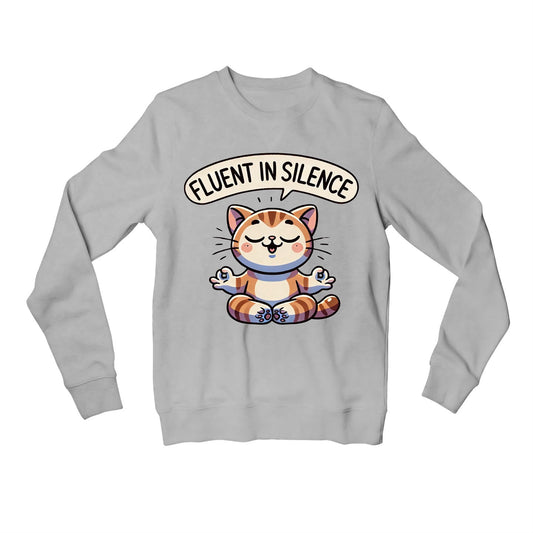 printed fluent in silence sweatshirt upper winterwear printed graphic stylish buy online india the banyan tee tbt men women girls boys unisex gray