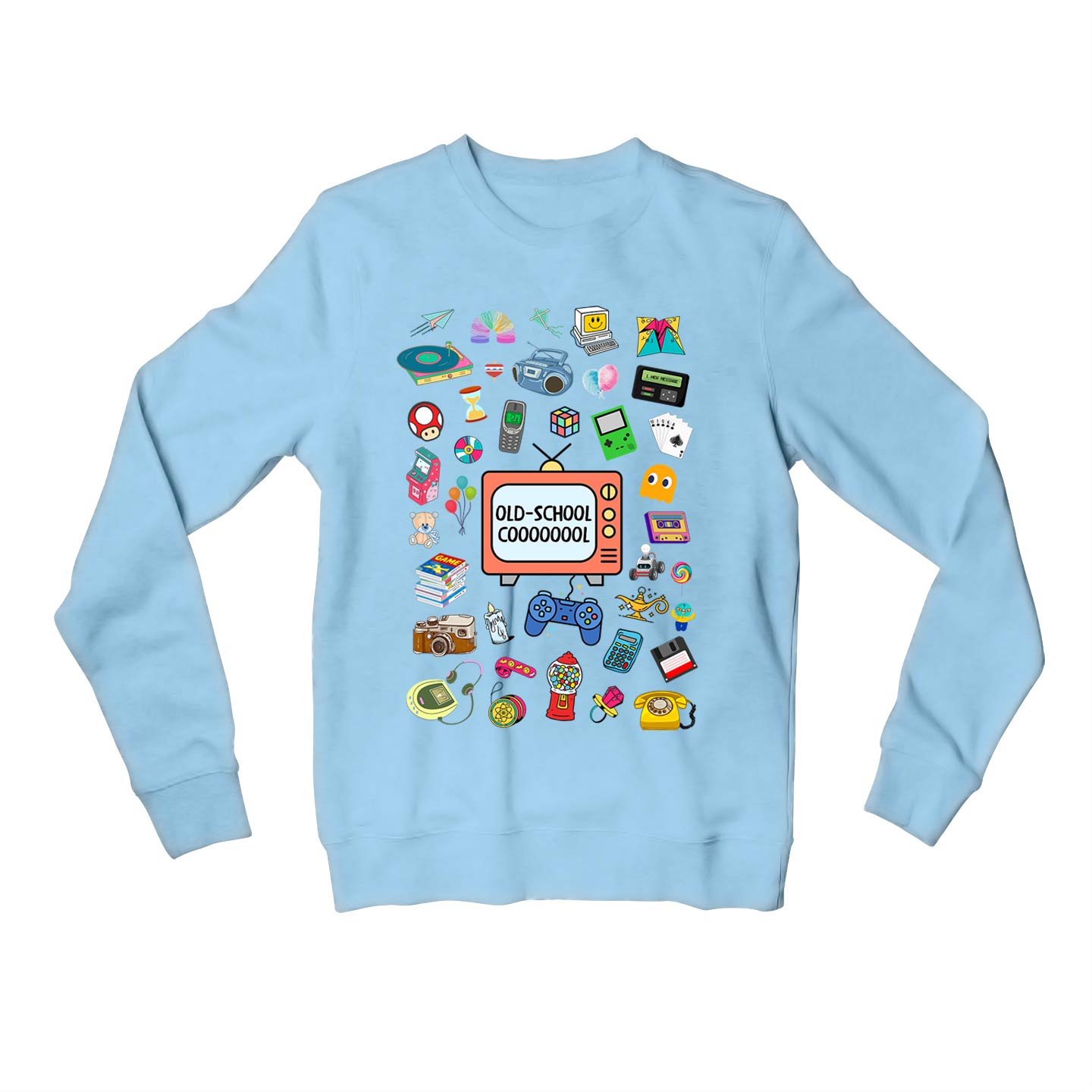 printed old school cool sweatshirt upper winterwear printed graphic stylish buy online india the banyan tee tbt men women girls boys unisex baby blue