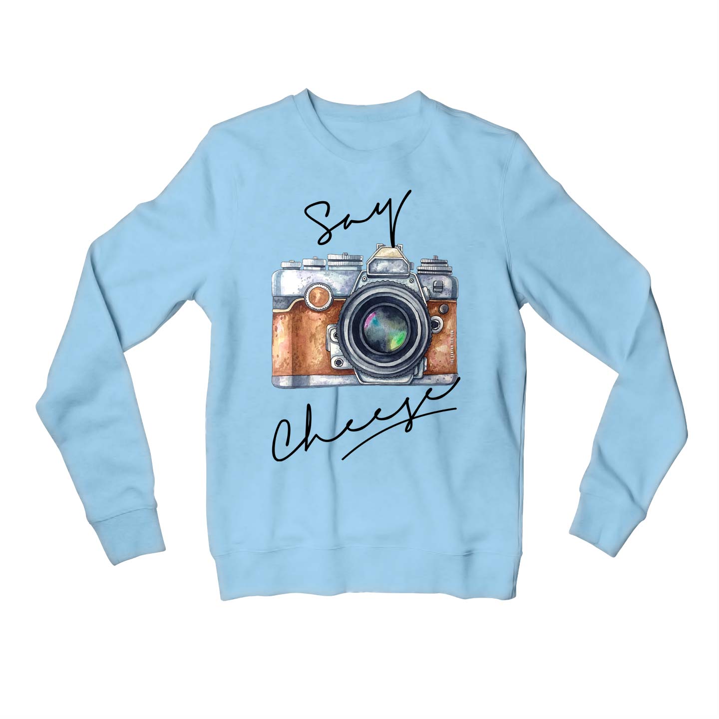 printed say cheese sweatshirt upper winterwear printed graphic stylish buy online india the banyan tee tbt men women girls boys unisex baby blue
