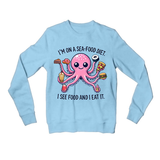 printed see food diet sweatshirt upper winterwear printed graphic stylish buy online india the banyan tee tbt men women girls boys unisex baby blue