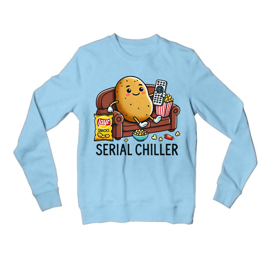 printed serial chiller sweatshirt upper winterwear printed graphic stylish buy online india the banyan tee tbt men women girls boys unisex baby blue