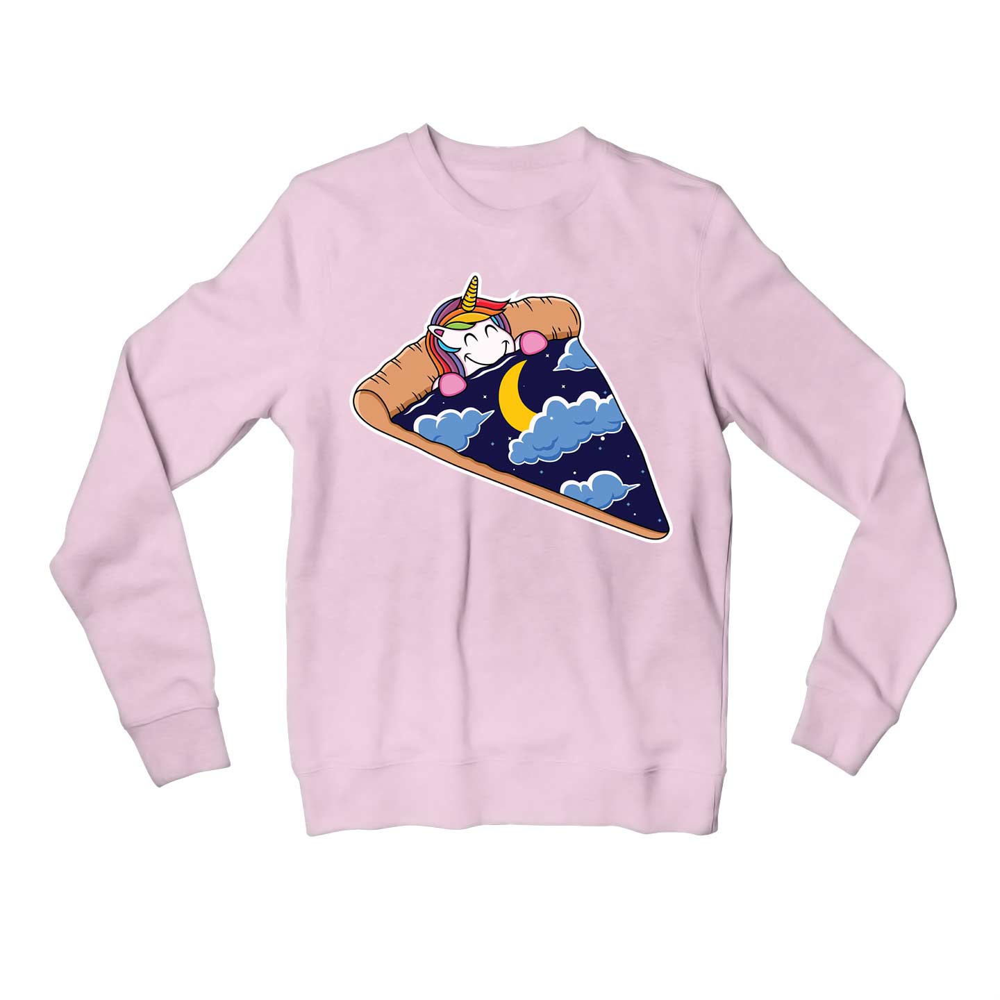 printed unicorn pizza slice sweatshirt upper winterwear printed graphic stylish buy online india the banyan tee tbt men women girls boys unisex baby pink