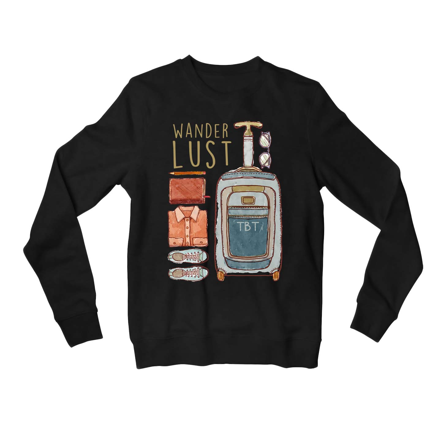 printed wanderlust sweatshirt upper winterwear printed graphic stylish buy online india the banyan tee tbt men women girls boys unisex black