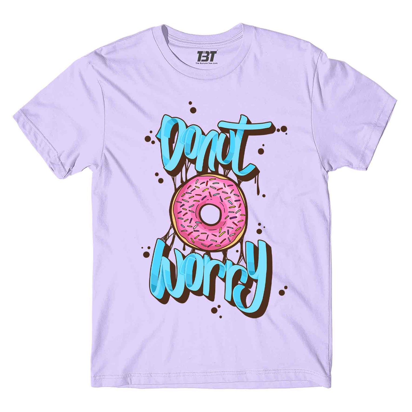 printed donut worry t-shirt printed graphic stylish buy online india the banyan tee tbt men women girls boys unisex lavender