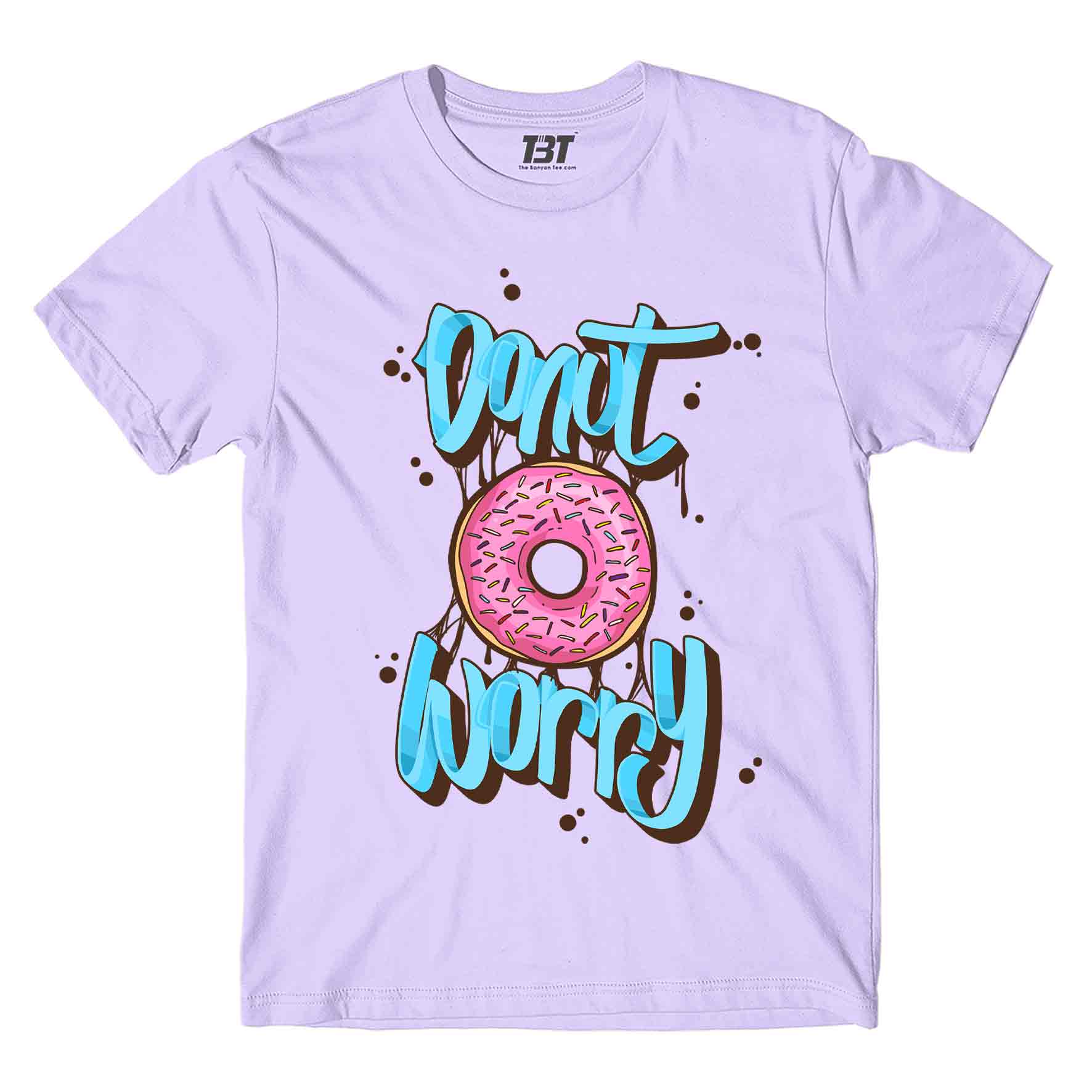 printed donut worry t-shirt printed graphic stylish buy online india the banyan tee tbt men women girls boys unisex lavender