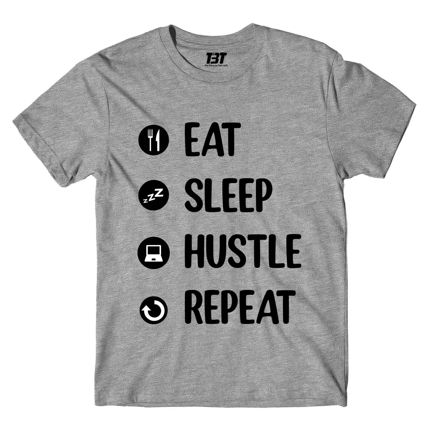 printed eat sleep hustle repeat t-shirt printed graphic stylish buy online india the banyan tee tbt men women girls boys unisex gray