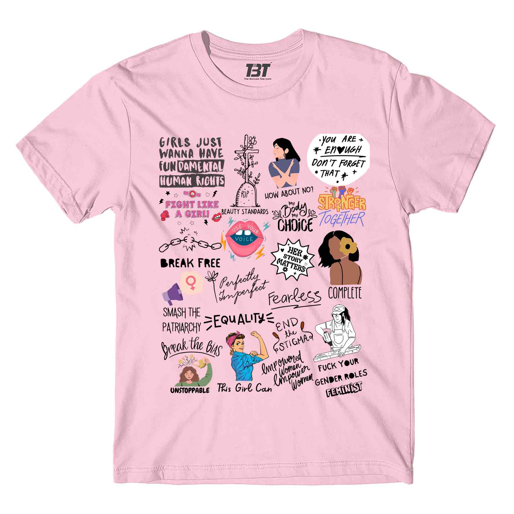 printed feminism doodle t-shirt printed graphic stylish buy online india the banyan tee tbt men women girls boys unisex baby pink