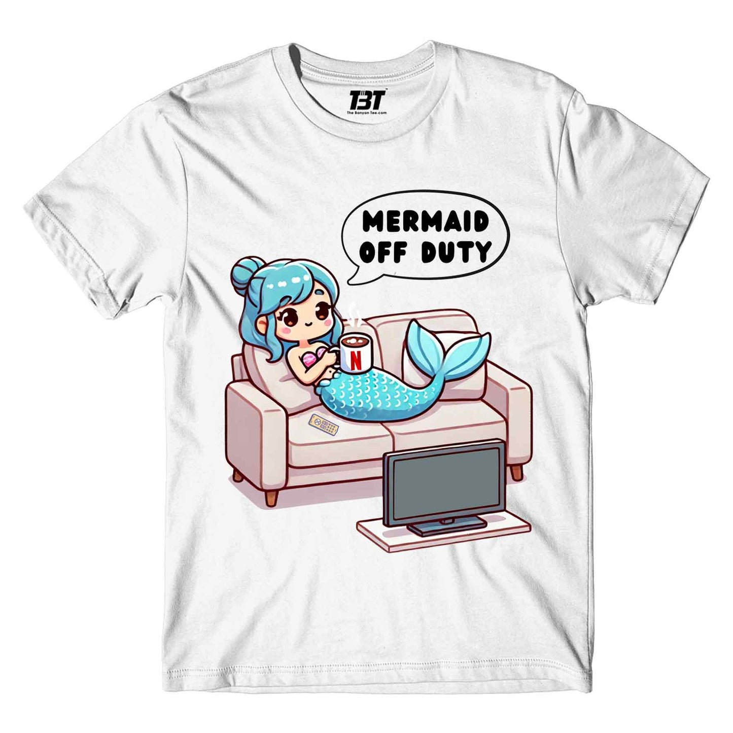 printed mermaid off duty t-shirt printed graphic stylish buy online india the banyan tee tbt men women girls boys unisex white