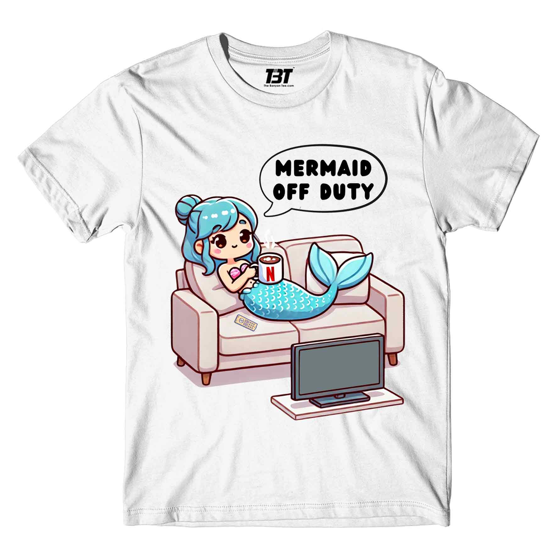 printed mermaid off duty t-shirt printed graphic stylish buy online india the banyan tee tbt men women girls boys unisex white