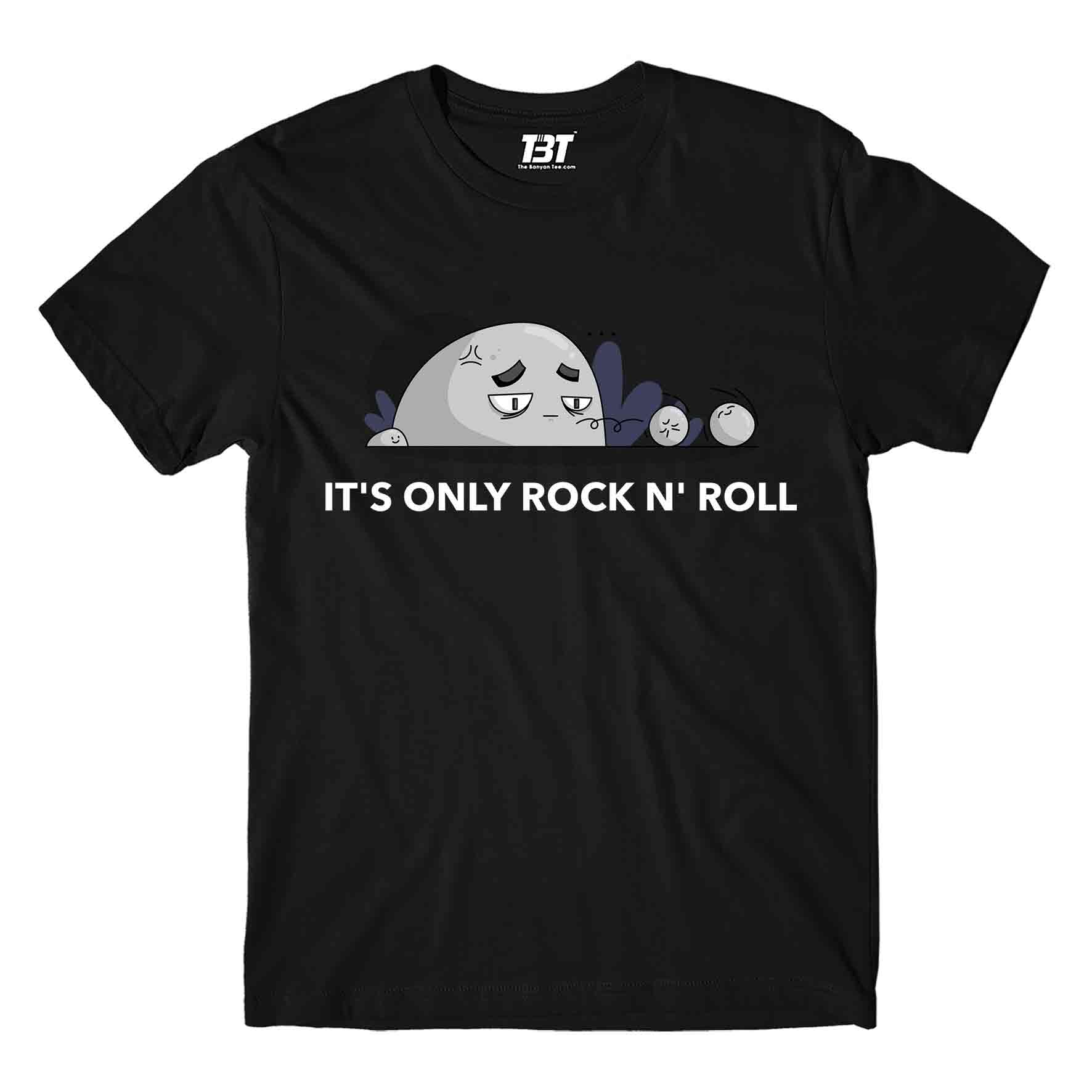 printed it's only rock n' roll t-shirt printed graphic stylish buy online india the banyan tee tbt men women girls boys unisex black