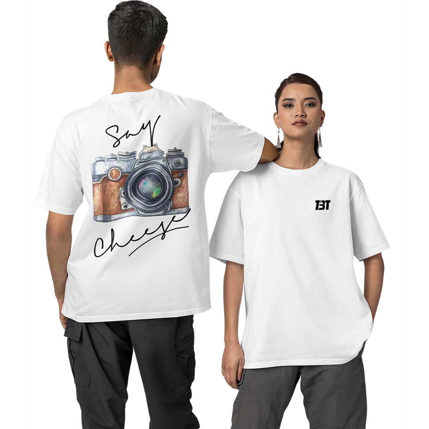 graphic printed oversized t shirt - say cheese white buy online india the banyan tee tbt men women girls boys unisex 