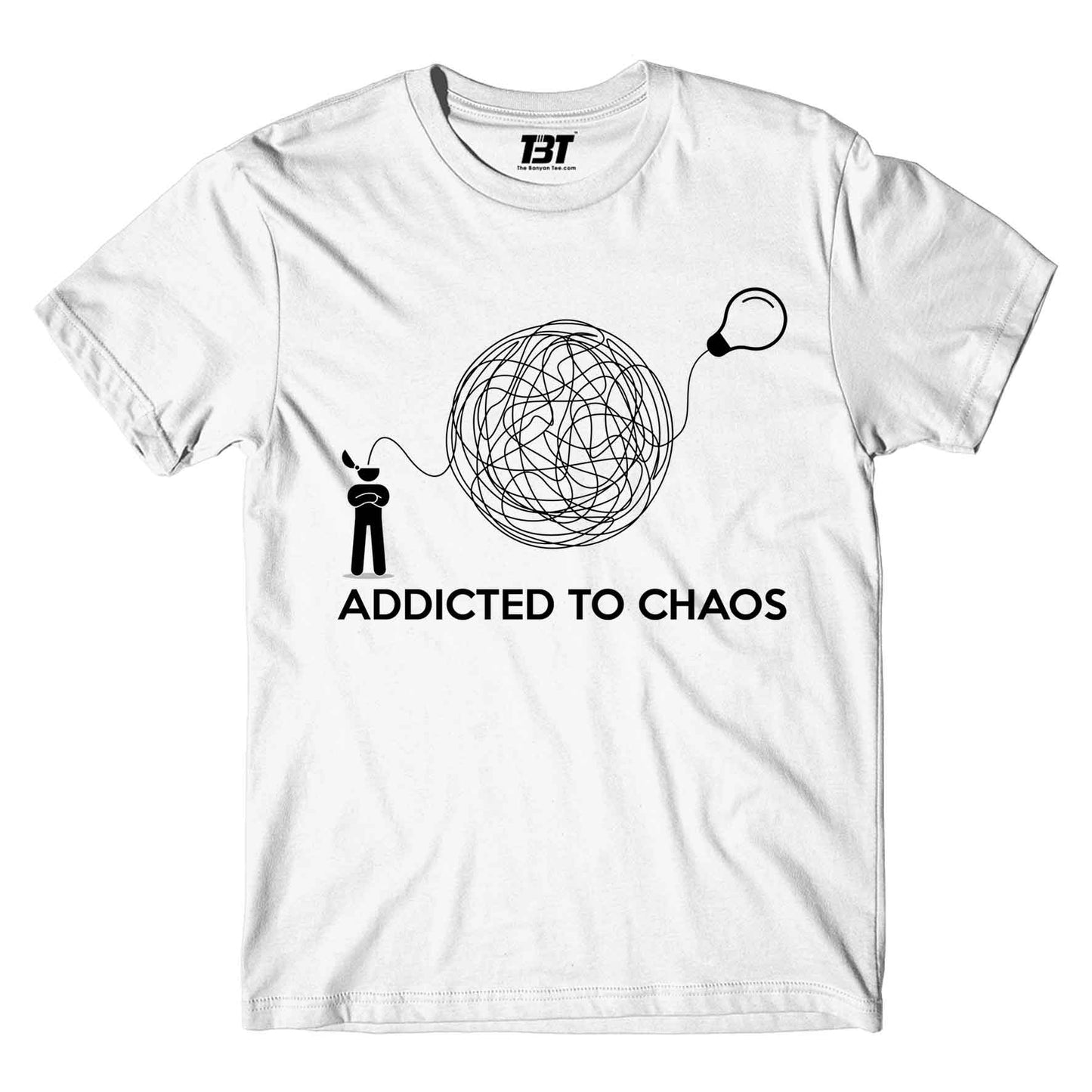 printed addicted to chaos t-shirt printed graphic stylish buy online india the banyan tee tbt men women girls boys unisex white