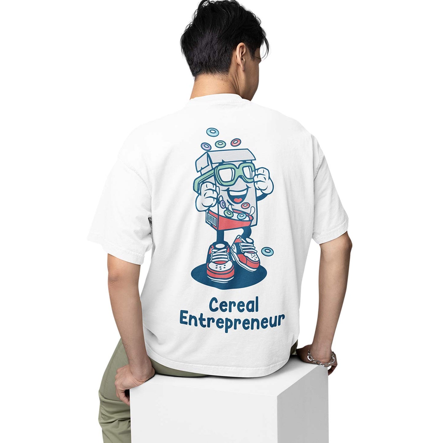 graphic printed oversized t shirt - cereal entrepreneur white buy online india the banyan tee tbt men women girls boys unisex 