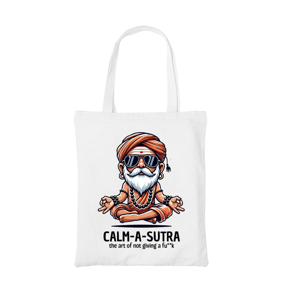 printed calm a sutra tote bag cotton printed printed graphic stylish buy online india the banyan tee tbt men women girls boys unisex  