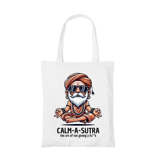 printed calm a sutra tote bag cotton printed printed graphic stylish buy online india the banyan tee tbt men women girls boys unisex  