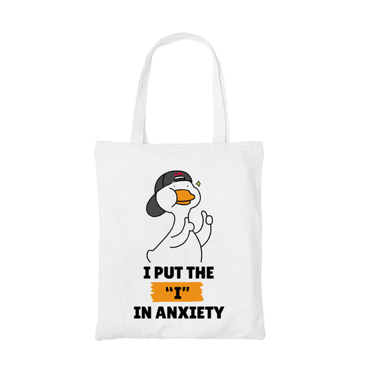 printed i in anxiety tote bag cotton printed printed graphic stylish buy online india the banyan tee tbt men women girls boys unisex  